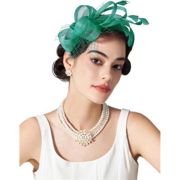 Fascinators Headband with Feather, Green3 main image 6